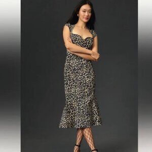Anthropologie | Brown Leopard Print Midi Dress Size XS